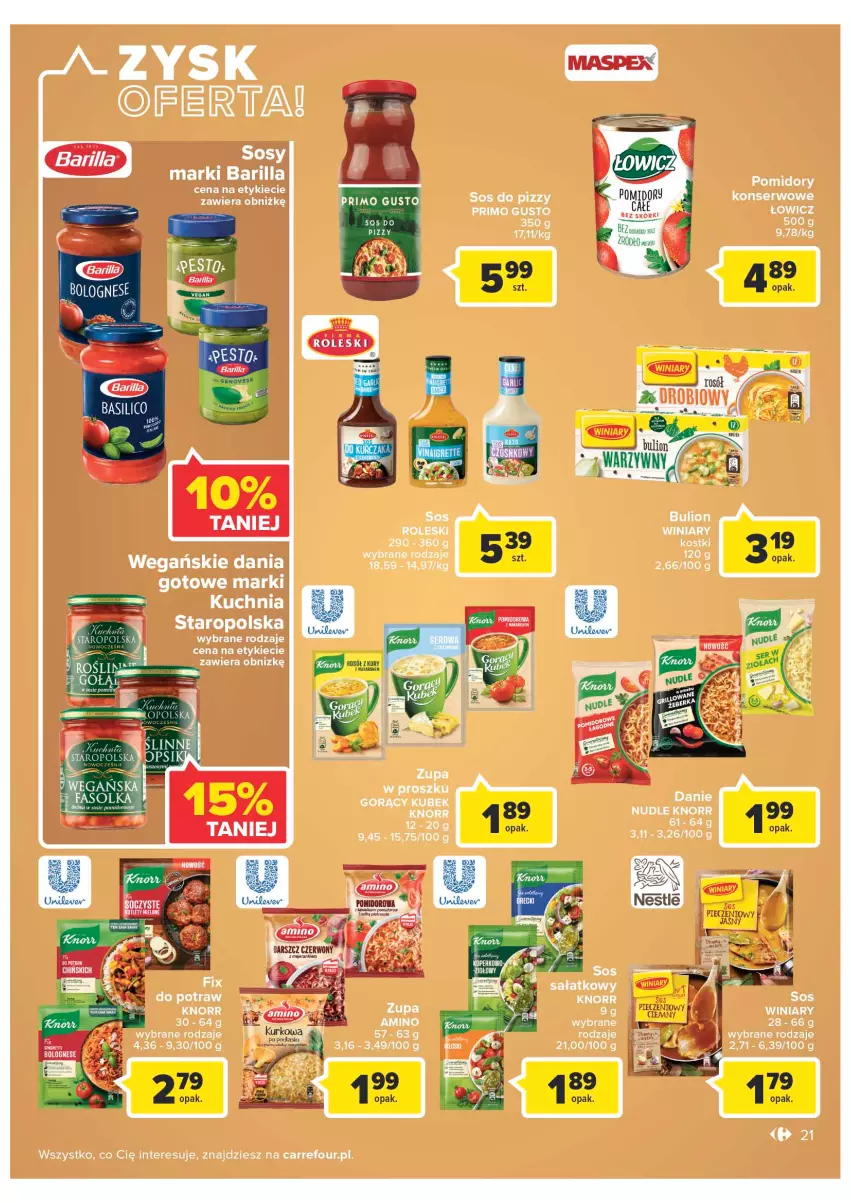 Gazetka promocyjna Carrefour - Gazetka Carrefour Zyskoteka - ważna 27.09 do 01.10.2022 - strona 21 - produkty: Knorr, Kubek, Makaron, Rosół, Ser, Sos, Sos do pizzy, Winiary