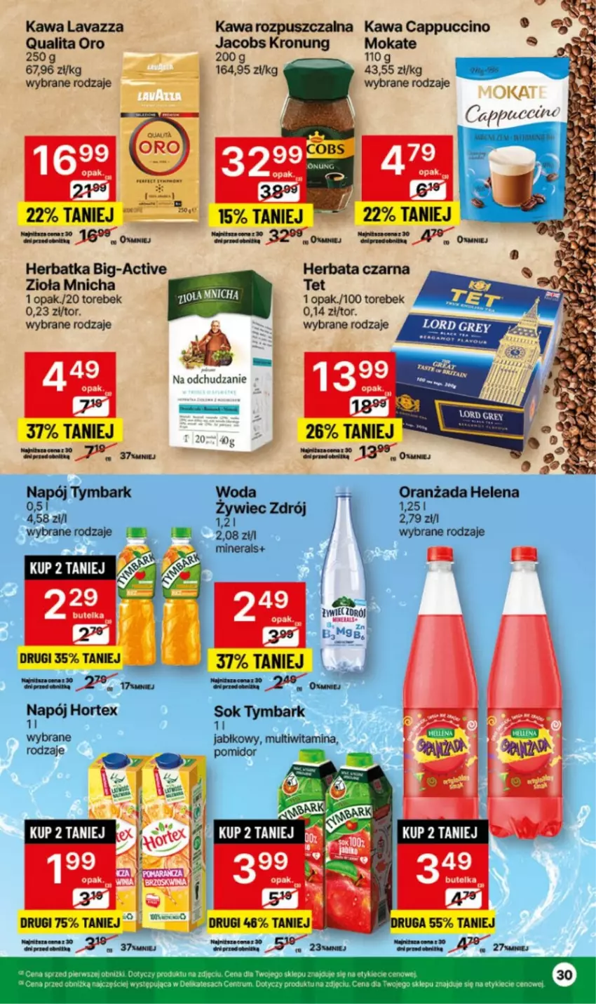 Gazetka promocyjna Delikatesy Centrum - NOWA GAZETKA Delikatesy Centrum od 3 czerwca! 3-9.06.2024 - ważna 03.06 do 09.06.2024 - strona 30 - produkty: Cappuccino, Herbata, Herbata czarna, Hortex, Jacobs, Kawa, Kawa rozpuszczalna, Lavazza, Napój, Oranżada, Sok, Tymbark