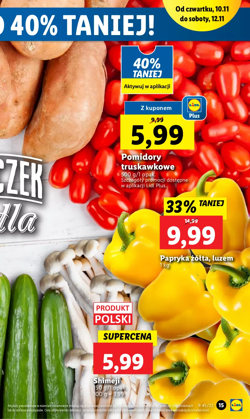 Gazetka promocyjna Lidl - GAZETKA - ważna 10.11 do 12.11.2022 - strona 15 - produkty: Papryka, Papryka żółta, Pomidory