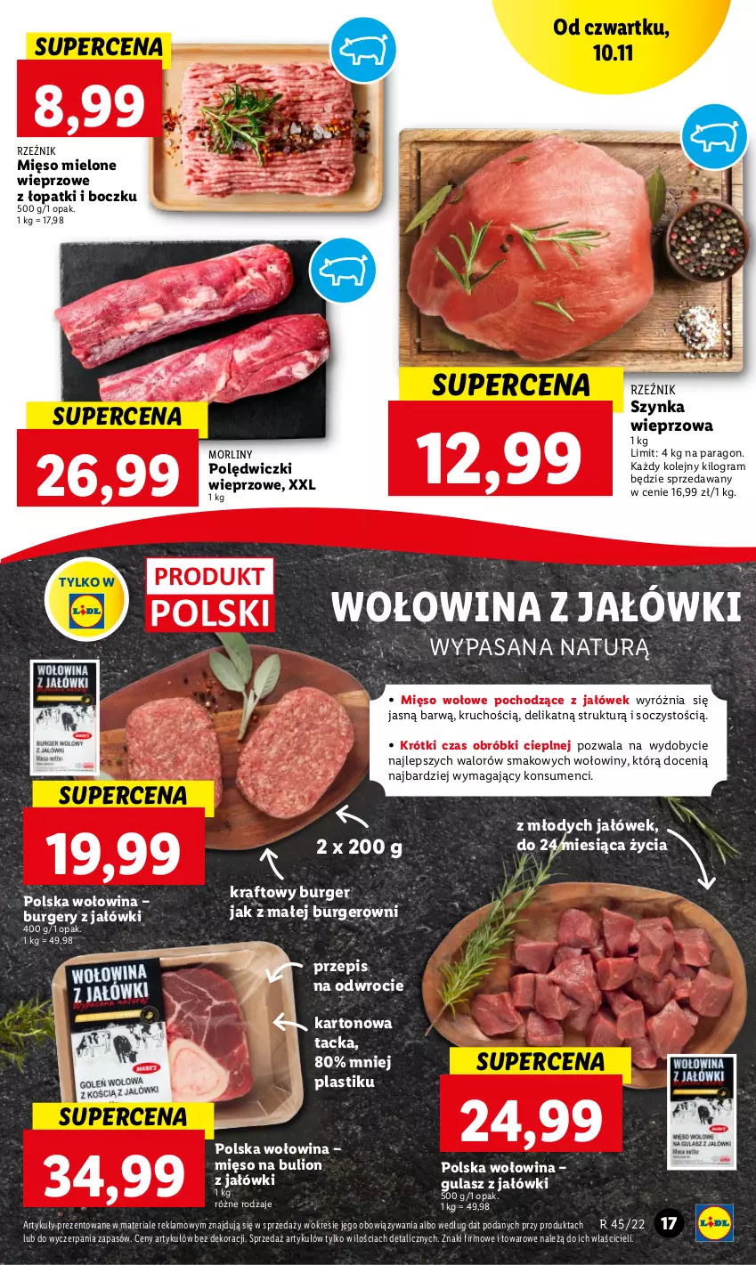 Gazetka promocyjna Lidl - GAZETKA - ważna 10.11 do 12.11.2022 - strona 17 - produkty: Bulion, Burger, Gra, Lion, Mięso, Mięso mielone, Mięso wołowe, Morliny, Olej, Szynka, Szynka wieprzowa, Wołowina