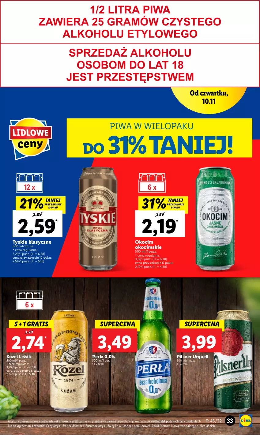 Gazetka promocyjna Lidl - GAZETKA - ważna 10.11 do 12.11.2022 - strona 35 - produkty: Gra, Koc, Kozel, Okocim, Perła, Pilsner Urquell, Piwa, Tyskie