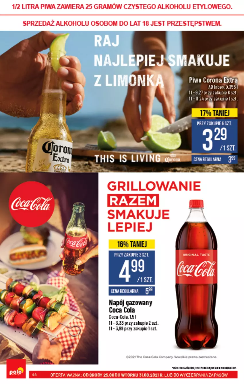 Gazetka promocyjna PoloMarket - Gazetka pomocyjna - ważna 25.08 do 31.08.2021 - strona 44 - produkty: Coca-Cola, Napój, Napój gazowany, Piwo