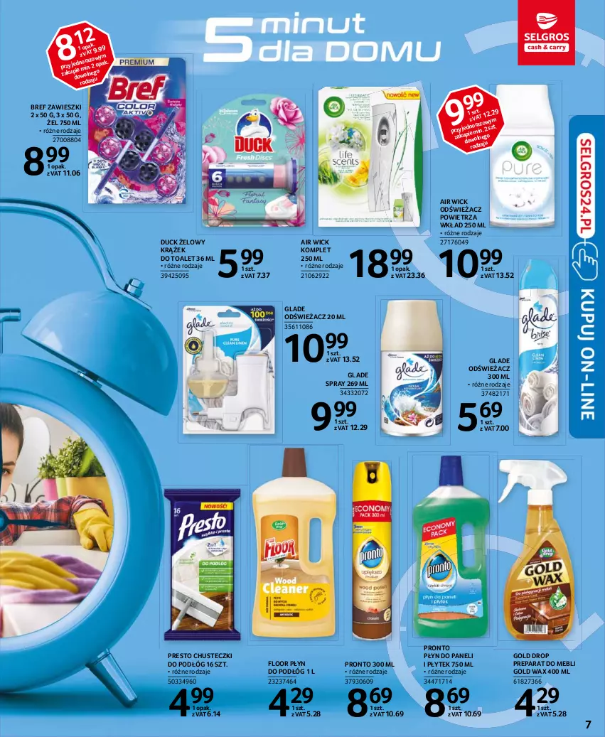 Gazetka promocyjna Selgros - Katalog Sprzątanie - ważna 27.05 do 09.06.2021 - strona 7 - produkty: Air Wick, Bref, Chusteczki, Duck, Odświeżacz powietrza, Presto, Pronto, Zawieszki