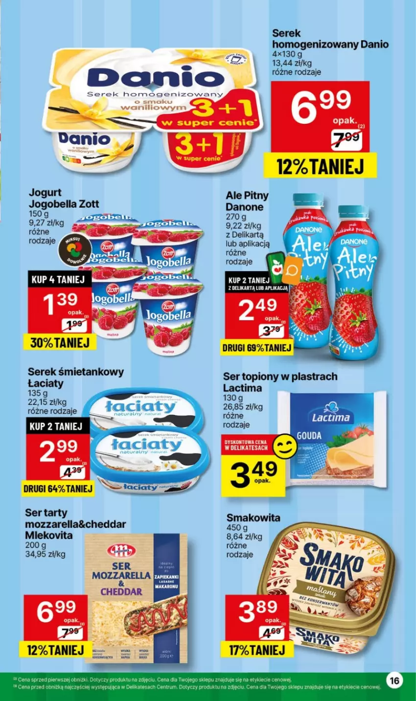 Gazetka promocyjna Delikatesy Centrum - NOWA GAZETKA Delikatesy Centrum od 5 lutego! 5-11.02.2024 - ważna 05.02 do 11.02.2024 - strona 16 - produkty: Bell, Bella, Cheddar, Danio, Danone, Jogobella, Jogurt, Mozzarella, Rum, Ser, Ser topiony, Serek, Serek homogenizowany, Top, Zott