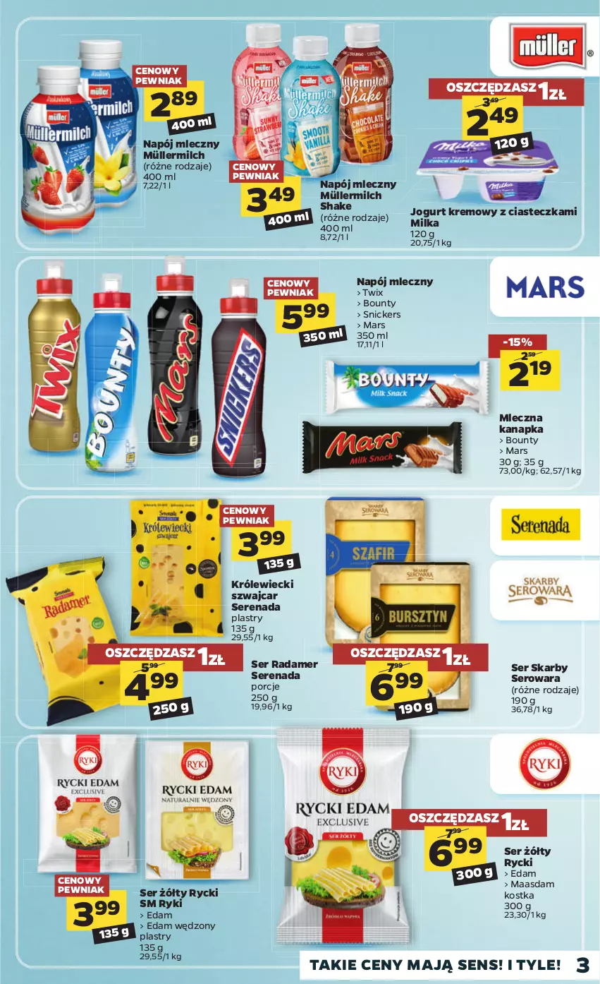 Gazetka promocyjna Netto - Katalog znanych marek - ważna 09.08 do 21.08.2021 - strona 3 - produkty: Bounty, Edam, Jogurt, Maasdam, Mars, Milka, Mleczna kanapka, Müller, Müllermilch, Napój, Napój mleczny, Por, Radamer, Ser, Snickers, Twix