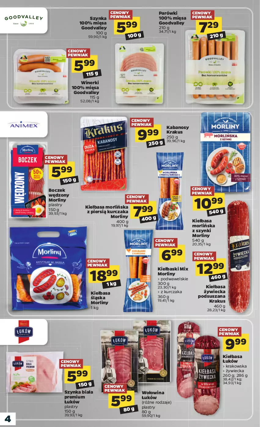 Gazetka promocyjna Netto - Katalog znanych marek - ważna 09.08 do 21.08.2021 - strona 4 - produkty: Boczek, Kabanos, Kiełbasa, Kiełbasa śląska, Krakus, Kurczak, Morliny, Parówki, Szynka, Szynka biała, Wawel, Wołowina