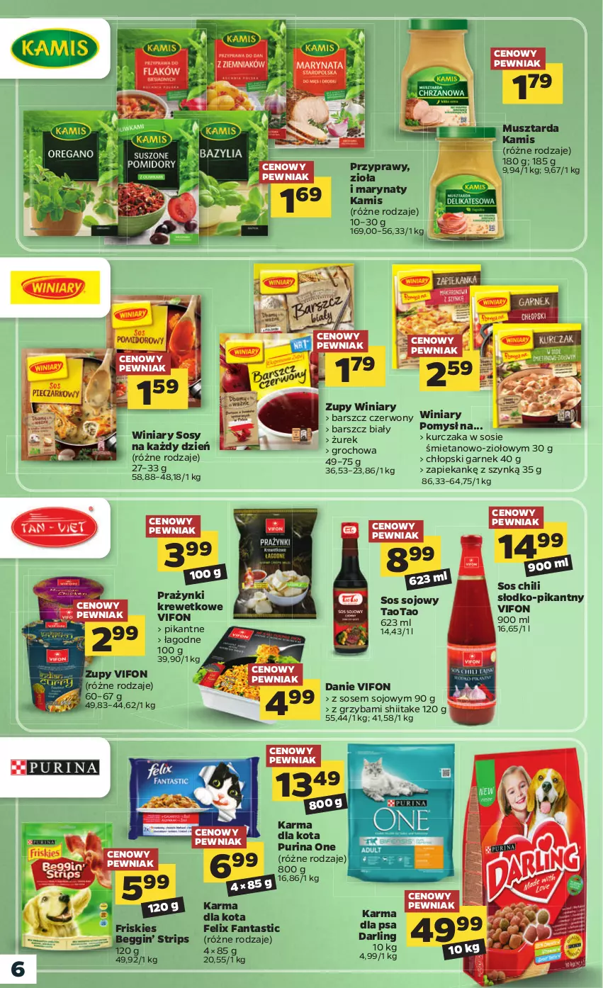 Gazetka promocyjna Netto - Katalog znanych marek - ważna 09.08 do 21.08.2021 - strona 6 - produkty: Fa, Fanta, Felix, Friskies, Garnek, Gin, Groch, Kamis, Kurczak, Mus, Musztarda, Przyprawy, Pur, Purina, Sos, Sos sojowy, TaoTao, Winiary