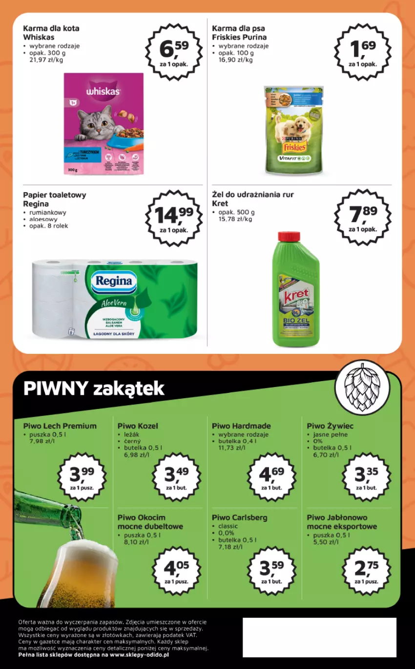 Gazetka promocyjna Odido - Gazetka - ważna 10.03 do 23.03.2023 - strona 8 - produkty: Carlsberg, Fa, Friskies, Gin, Koc, Kozel, Kret, Lech Premium, Okocim, Papier, Papier toaletowy, Piwo, Por, Pur, Purina, Rum, Sport, Whiskas