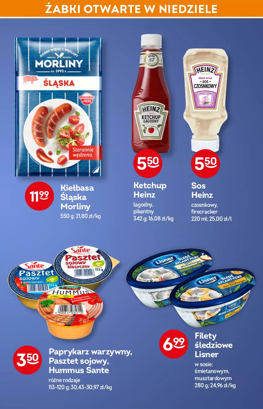 Gazetka promocyjna Żabka - ważna 23.02 do 01.03.2022 - strona 43 - produkty: Heinz, Hummus, Ketchup, Kiełbasa, Kiełbasa śląska, Lisner, Morliny, Mus, Papryka, Paprykarz, Pasztet, Sante, Sos