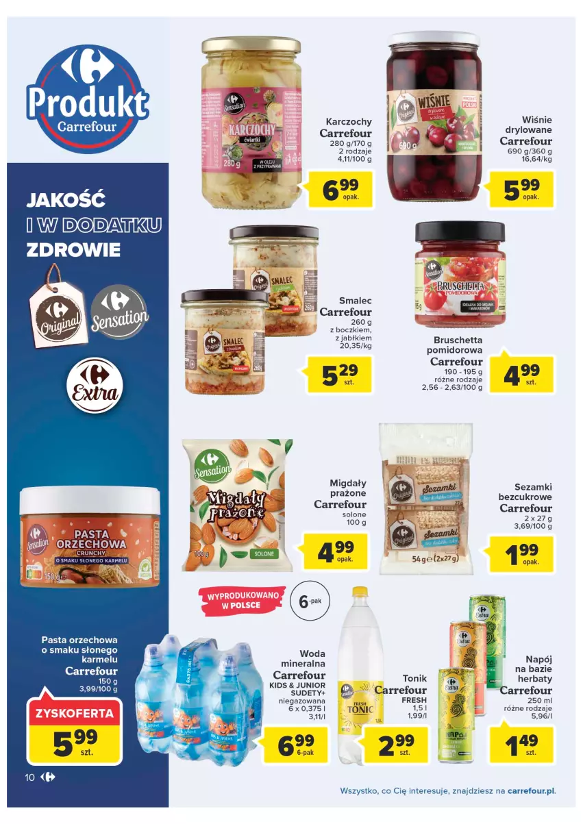 Gazetka promocyjna Carrefour - Gazetka Produkty Carrefour w mądrej cenie - ważna 31.05 do 11.06.2022 - strona 10 - produkty: Migdały, Napój, Sezam, Smalec, Tonik, Woda, Woda mineralna, Zdrowie