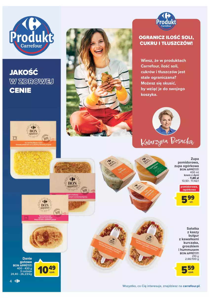 Gazetka promocyjna Carrefour - Gazetka Produkty Carrefour w mądrej cenie - ważna 31.05 do 11.06.2022 - strona 4 - produkty: Bulgur, Danie gotowe, Hummus, Kawa, Kurczak, LG, Mus, Sałat, Sałatka, Zupa, Zupa ogórkowa, Zupa pomidorowa