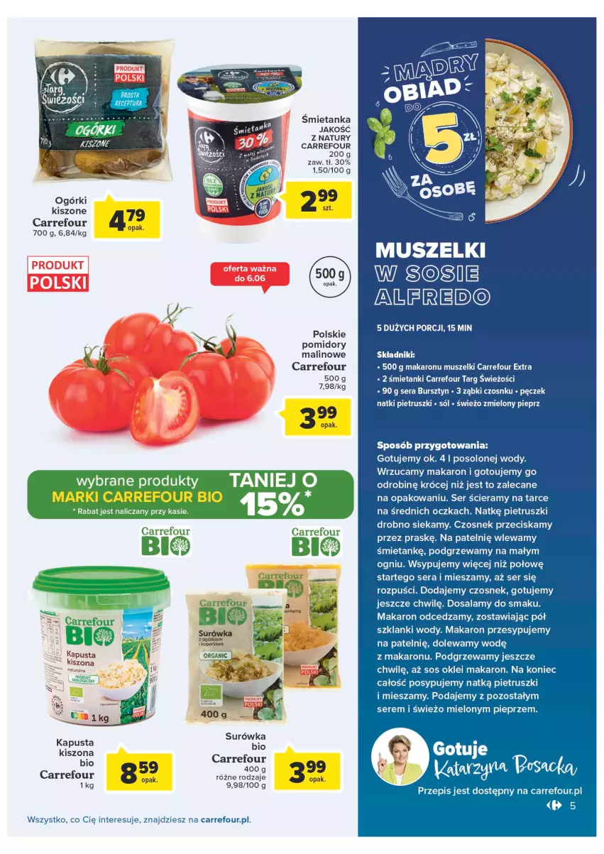 Gazetka promocyjna Carrefour - Gazetka Produkty Carrefour w mądrej cenie - ważna 31.05 do 11.06.2022 - strona 5 - produkty: Bursztyn, Czosnek, Lanki, Makaron, Mus, Pieprz, Pomidory, Por, Ser, Sól, Sos, Surówka