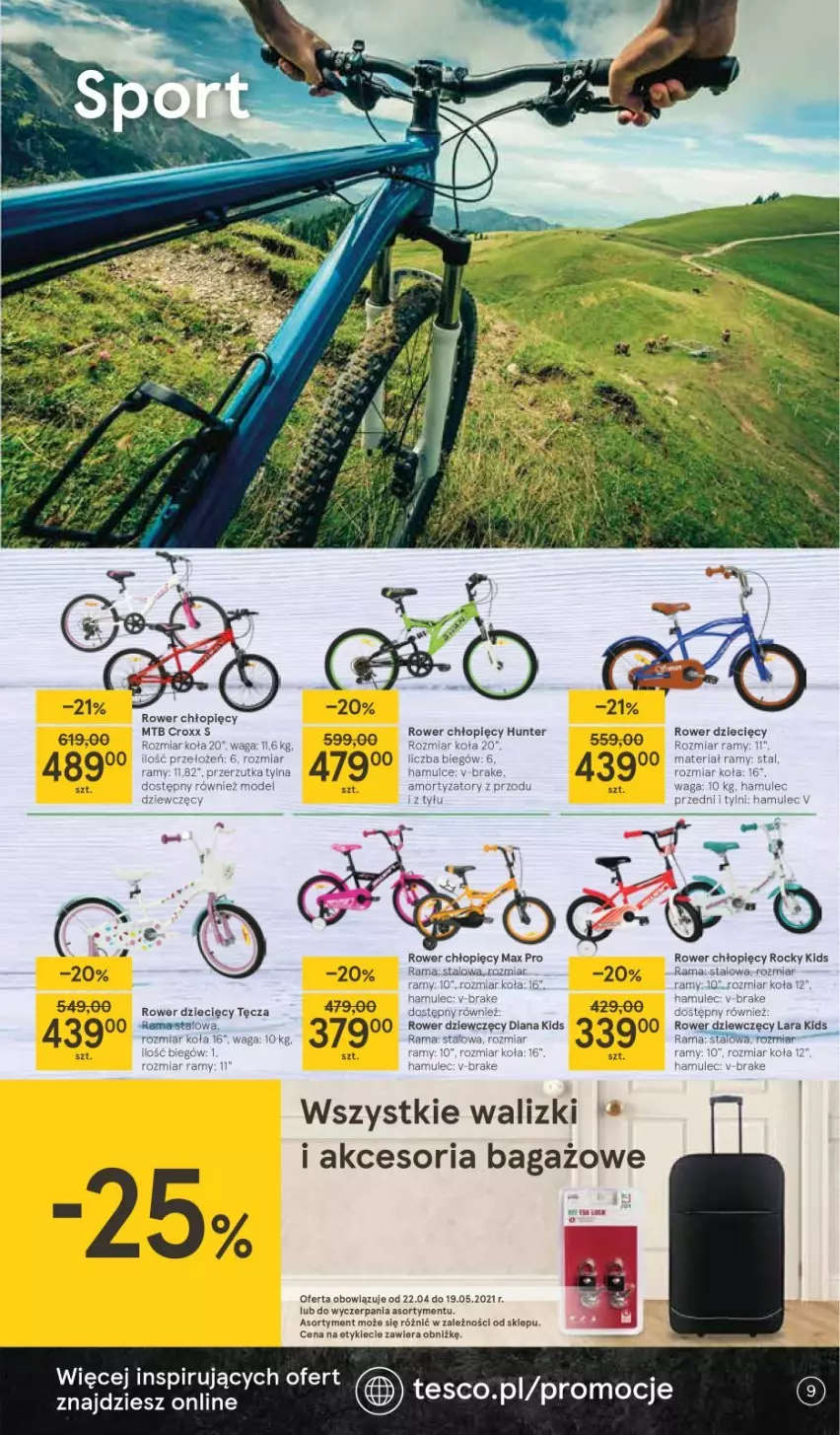 Gazetka promocyjna Tesco - Tesco katalog Ogród - ważna 22.04 do 19.05.2021 - strona 9 - produkty: Dzieci, Fa, Mule, Rama, Rower, Waga