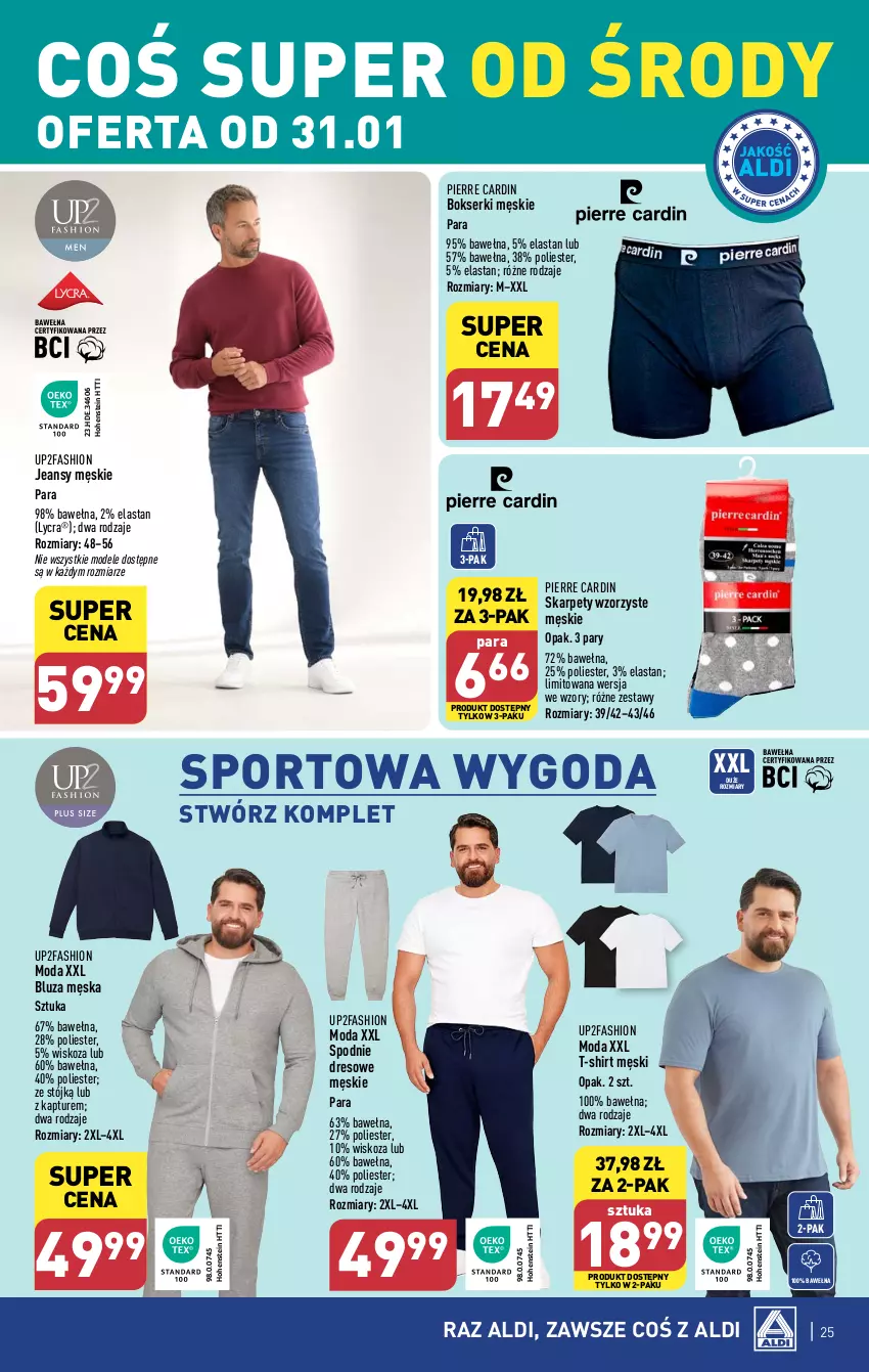 Gazetka promocyjna Aldi - Pełna oferta - ważna 29.01 do 03.02.2024 - strona 25 - produkty: Bluza, Bokserki, Dres, Fa, Karp, Moda, Pierre Cardin, Por, Ser, Spodnie, Spodnie dresowe, Sport, T-shirt, Wełna