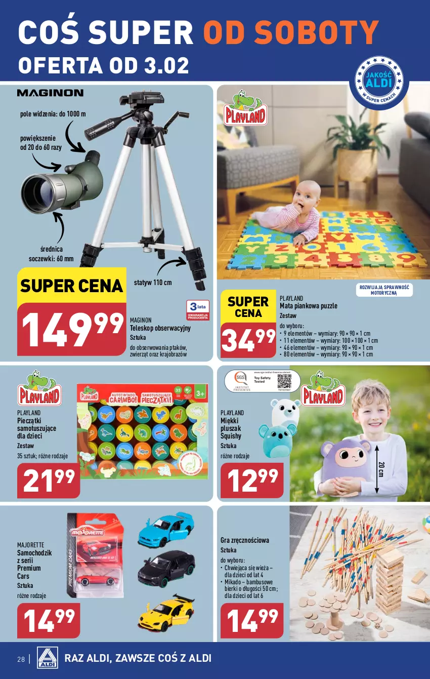 Gazetka promocyjna Aldi - Pełna oferta - ważna 29.01 do 03.02.2024 - strona 28 - produkty: Cars, Chodzik, Dzieci, Gin, Gra, Obraz, Piec, Pluszak, Puzzle, Ser, Teleskop, Tusz