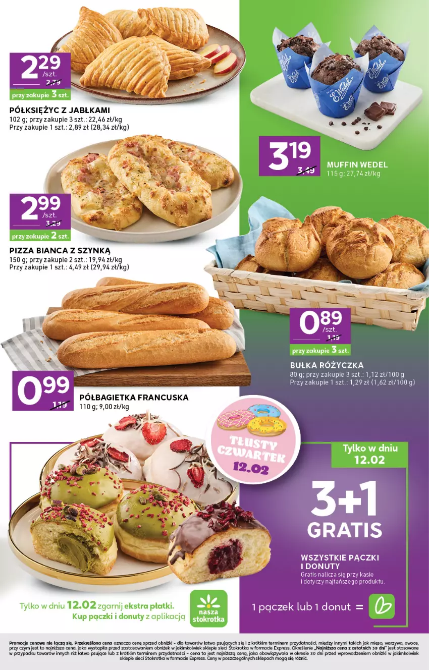 Gazetka promocyjna Stokrotka - Stokrotka Express - ważna 12.02 do 18.02.2026 - strona 3 - produkty: Bagietka, Bułka, Donut, Gra, Jabłka, Mięso, Nuty, Owoce, Pączek, Pizza, Półbagietka