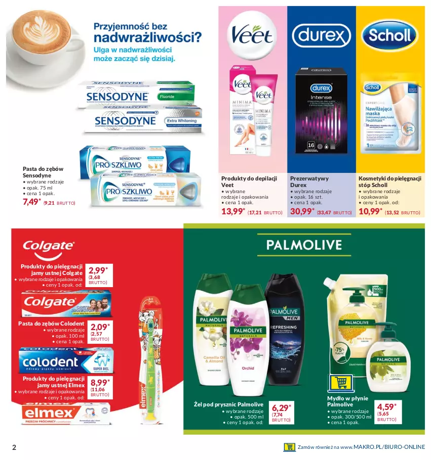 Gazetka promocyjna Makro - [Oferta specjalna] Zimowa pielęgnacja - ważna 09.02 do 22.02.2021 - strona 2 - produkty: Biuro, Colgate, Durex, Elmex, Kosmetyki do pielęgnacji, LG, Mydło, Mydło w płynie, Palmolive, Pasta do zębów, Prezerwatyw, Scholl, Sensodyne, Veet