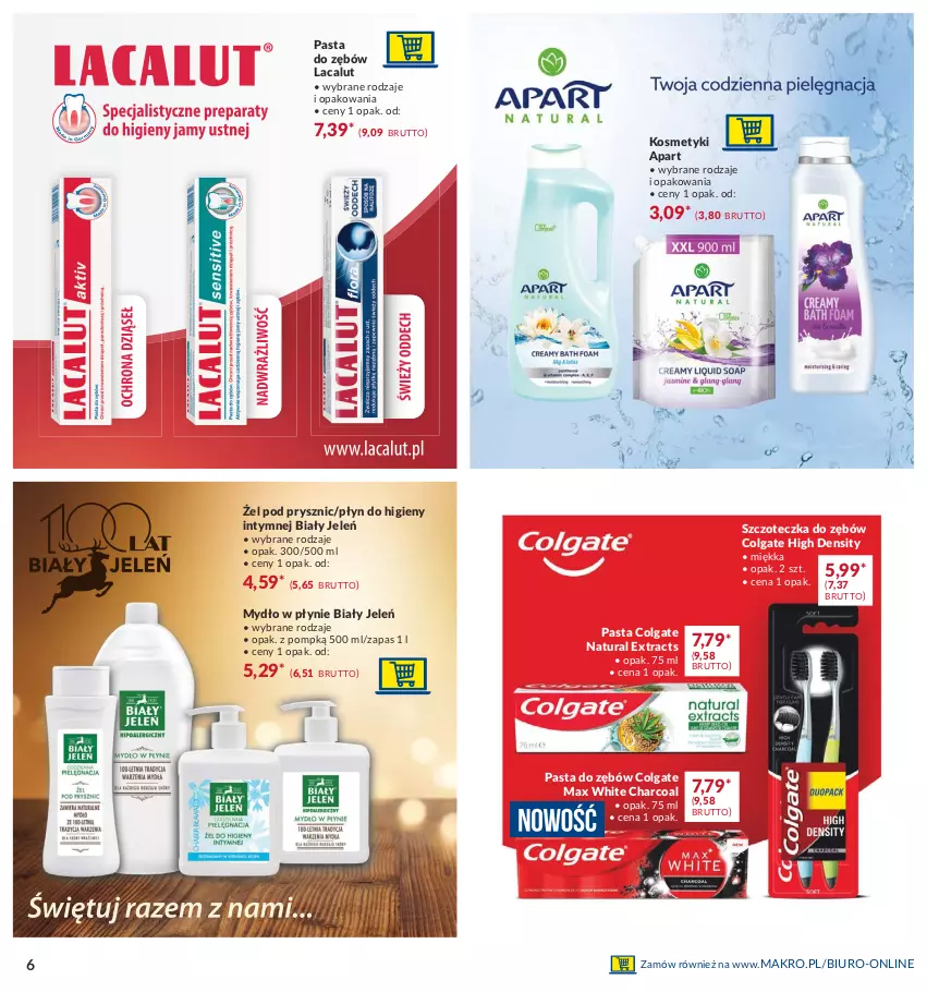 Gazetka promocyjna Makro - [Oferta specjalna] Zimowa pielęgnacja - ważna 09.02 do 22.02.2021 - strona 6 - produkty: Biały Jeleń, Biuro, Colgate, Lacalut, LG, Mydło, Mydło w płynie, Pasta do zębów, Płyn do higieny intymnej, Szczoteczka, Szczoteczka do zębów