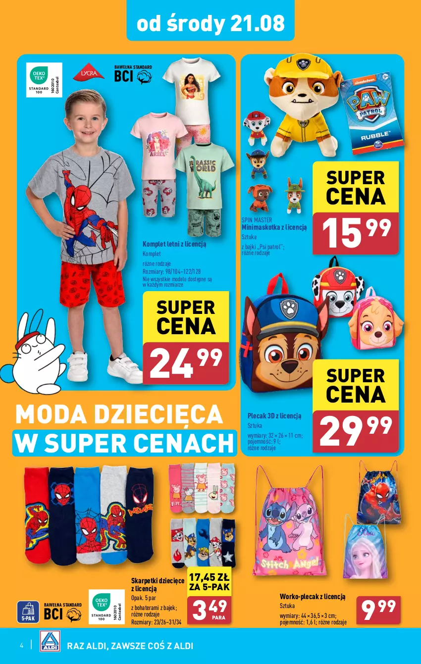 Gazetka promocyjna Aldi - Artykuły przemysłowe i tekstylia - ważna 19.08 do 25.08.2024 - strona 4 - produkty: Dzieci, Karp, Moda, Plecak, Psi Patrol, Skarpetki, Tera