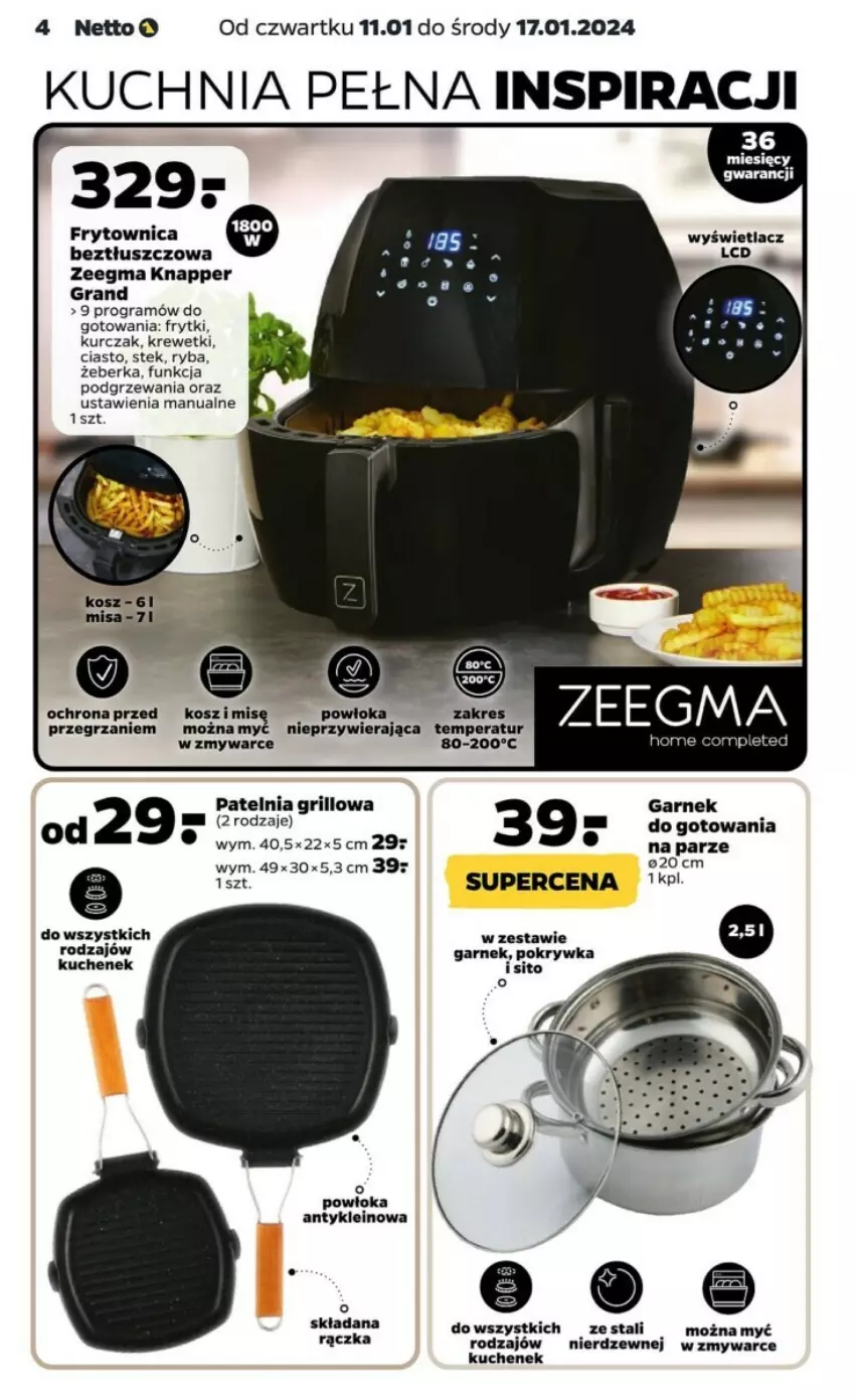 Gazetka promocyjna Netto - ważna 11.01 do 17.01.2024 - strona 6 - produkty: Frytki, Garnek, Gra, Grill, Krewetki, Kuchnia, Kurczak, Patelnia, Patelnia grillowa, Ryba, Sito, Stek