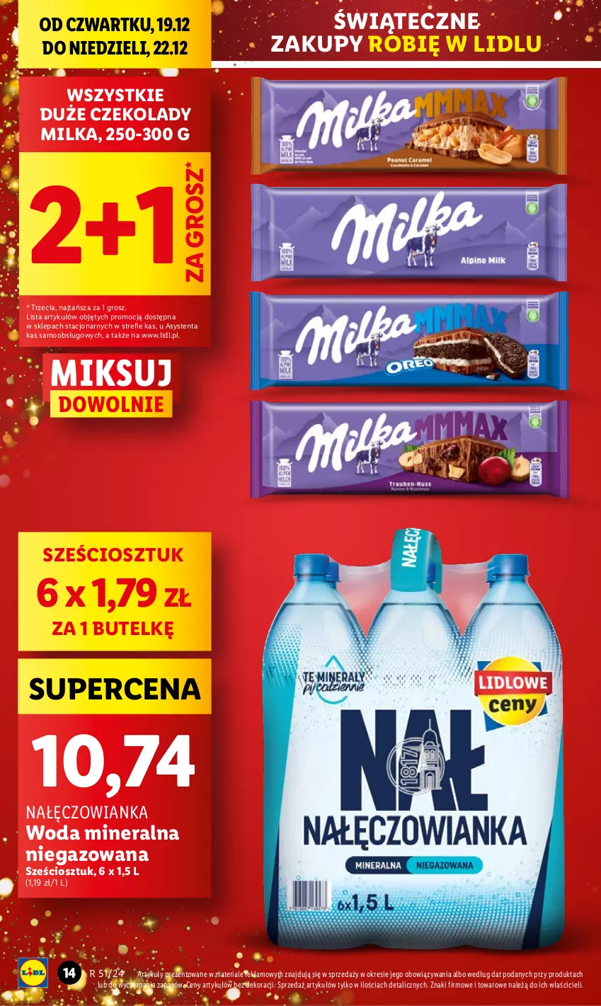 Gazetka promocyjna Lidl - GAZETKA - ważna 19.12 do 22.12.2024 - strona 14 - produkty: Milka, Nałęczowianka, Woda, Woda mineralna