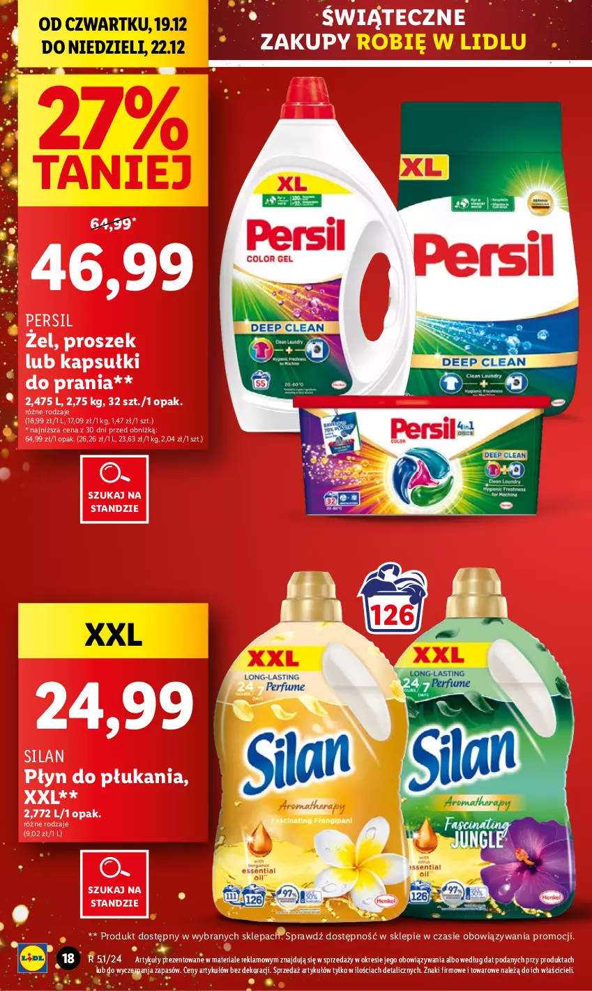 Gazetka promocyjna Lidl - GAZETKA - ważna 19.12 do 22.12.2024 - strona 18 - produkty: Kapsułki do prania, Persil, Płyn do płukania, Silan