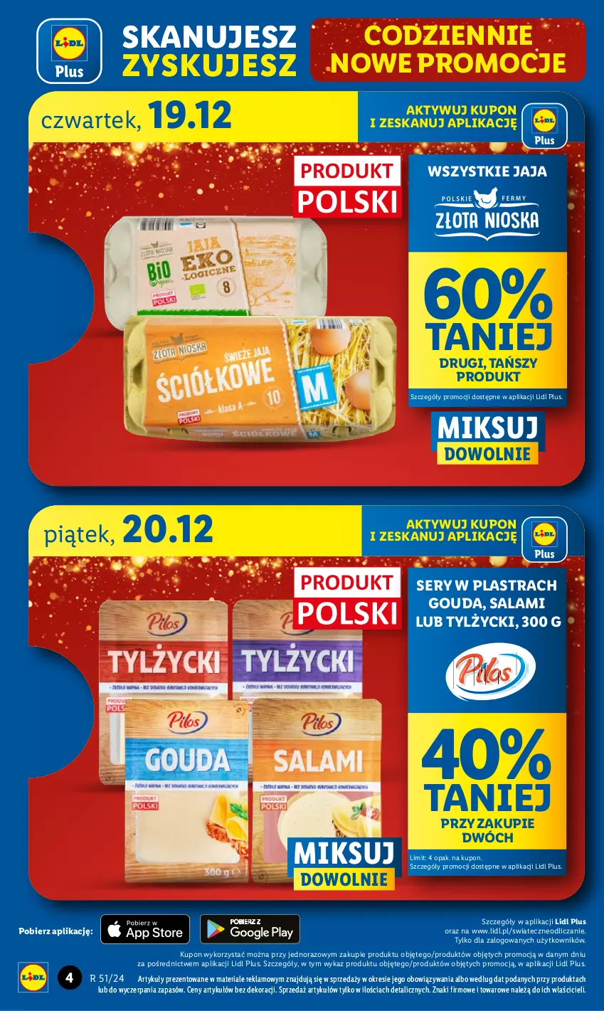 Gazetka promocyjna Lidl - GAZETKA - ważna 19.12 do 22.12.2024 - strona 4 - produkty: Gouda, Jaja, Salami, Ser