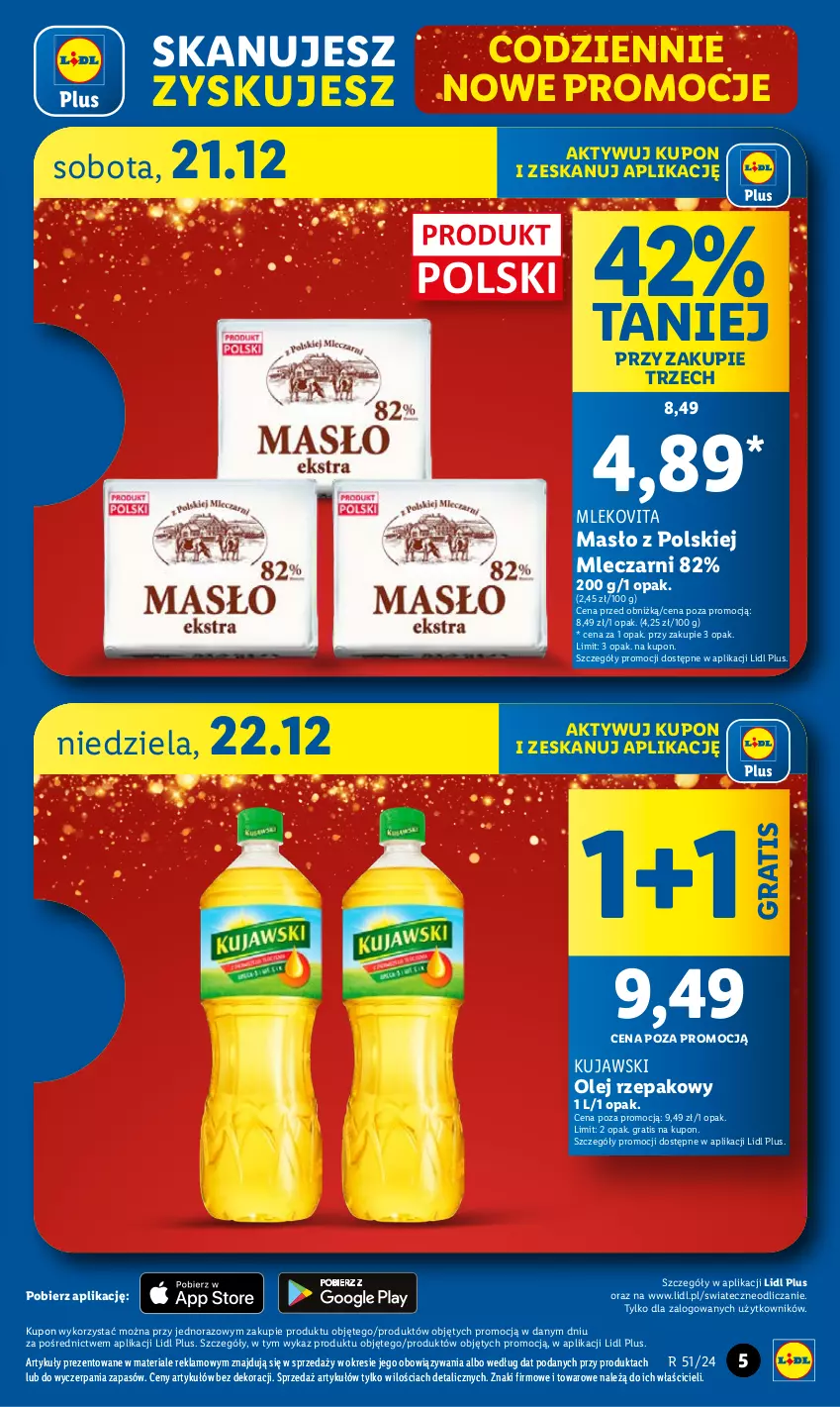 Gazetka promocyjna Lidl - GAZETKA - ważna 19.12 do 22.12.2024 - strona 5 - produkty: Gra, Kujawski, Masło, Mleko, Mlekovita, Olej, Olej rzepakowy