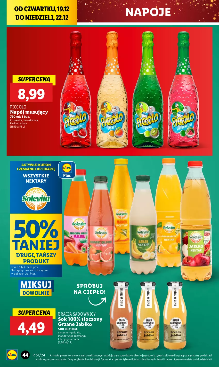 Gazetka promocyjna Lidl - GAZETKA - ważna 19.12 do 22.12.2024 - strona 50 - produkty: Arbuz, Imbir, Kiwi, Mus, Napój, Napój musujący, Napoje, Nektar, Sok