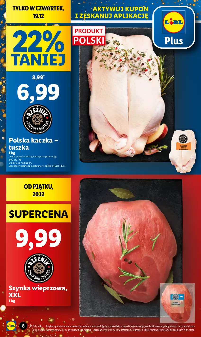 Gazetka promocyjna Lidl - GAZETKA - ważna 19.12 do 22.12.2024 - strona 8 - produkty: Kaczka, Szynka, Szynka wieprzowa, Tusz