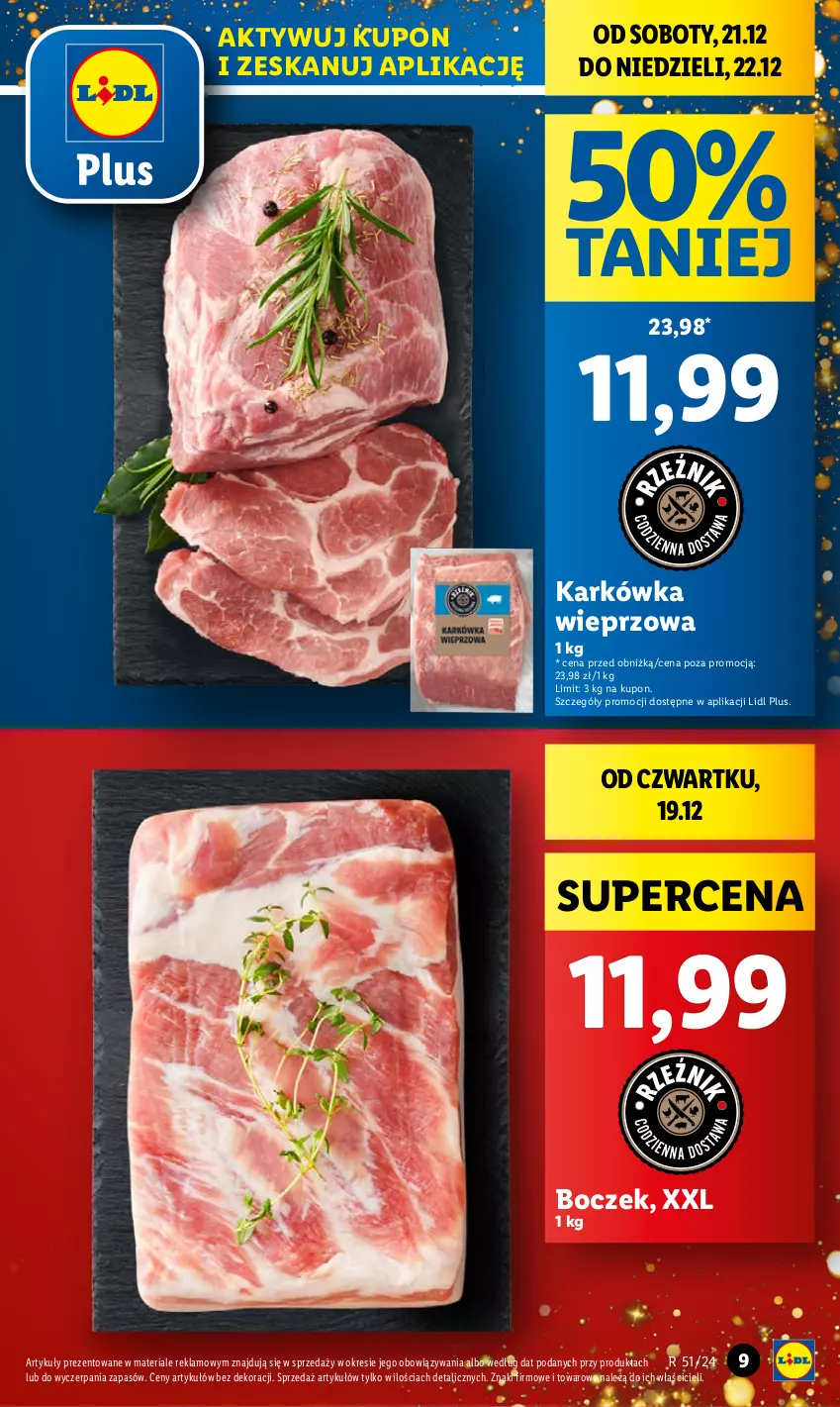 Gazetka promocyjna Lidl - GAZETKA - ważna 19.12 do 22.12.2024 - strona 9 - produkty: Boczek, Karkówka wieprzowa