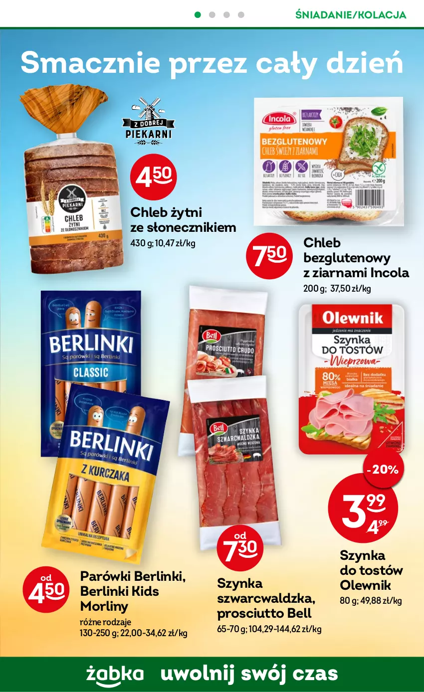 Gazetka promocyjna Żabka - ważna 05.07 do 18.07.2023 - strona 45 - produkty: Bell, Berlinki, Chleb, Morliny, Olewnik, Parówki, Prosciutto, Szynka