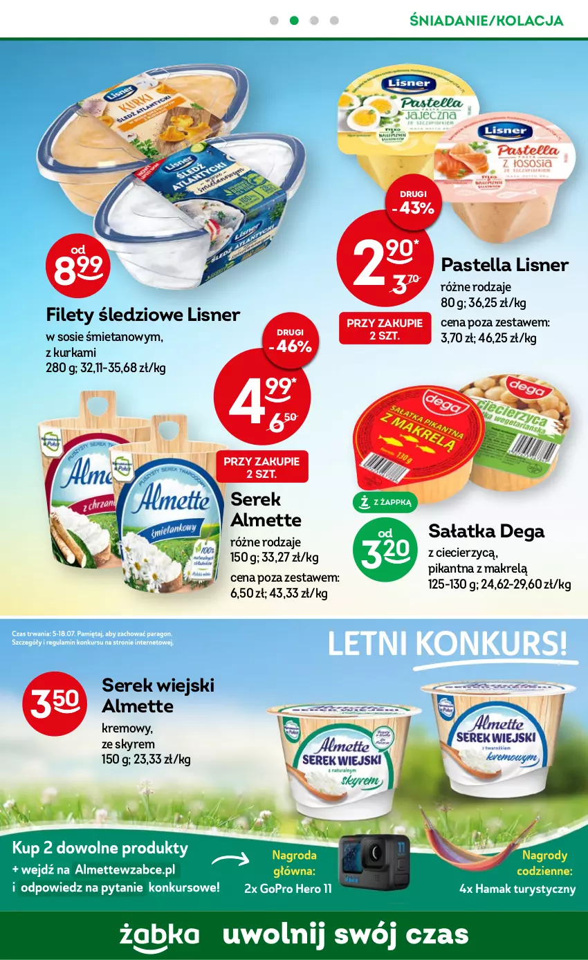 Gazetka promocyjna Żabka - ważna 05.07 do 18.07.2023 - strona 46 - produkty: Almette, Dega, Lisner, Makrelą, Pastella, Sałat, Sałatka, Ser, Serek, Serek wiejski, Sos