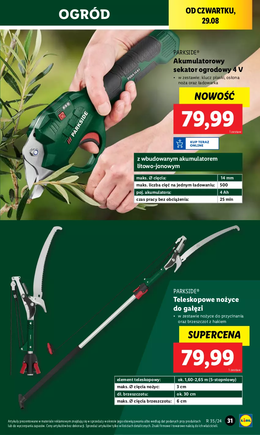 Gazetka promocyjna Lidl - GAZETKA - ważna 26.08 do 01.09.2024 - strona 33 - produkty: Akumulator, Noż, Nożyce, Ogród, Parkside, Sekator, Teleskop, Top, Warka