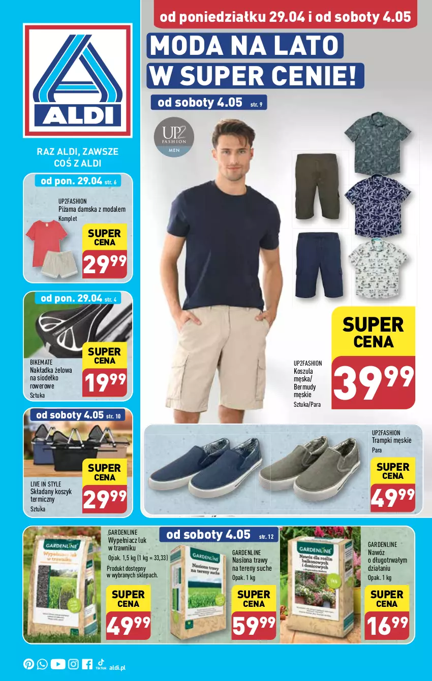 Gazetka promocyjna Aldi - Artykuły przemysłowe i tekstylia - ważna 29.04 do 04.05.2024 - strona 1 - produkty: Bermudy, Fa, Kosz, Koszula, Moda, Nawóz, Piżama, Rower, Trampki