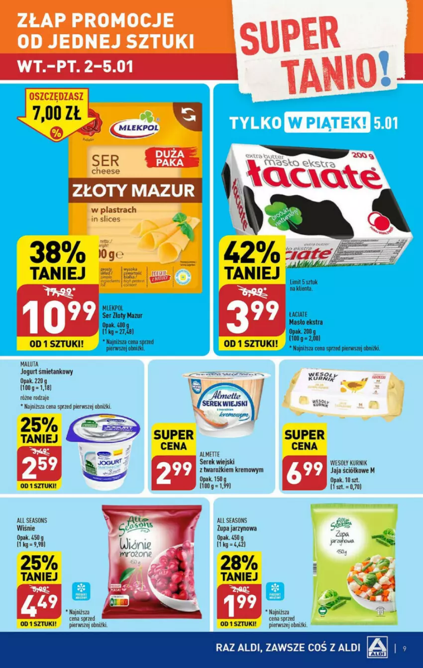 Gazetka promocyjna Aldi - ważna 02.01 do 05.01.2024 - strona 34 - produkty: Acer, All Seasons, Almette, Jaja, Jogurt, Masło, Ser, Serek, Serek wiejski, Złoty Mazur