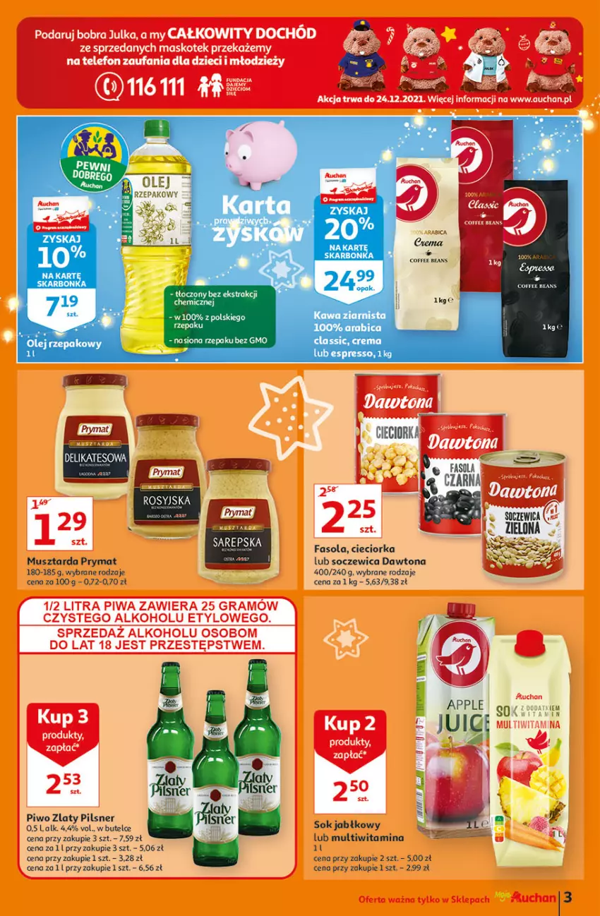 Gazetka promocyjna Auchan - Magia cenowa Moje Auchan - ważna 18.11 do 24.11.2021 - strona 3 - produkty: BIC, Cieciorka, Dawtona, Dzieci, Fa, Fasola, Gra, Kawa, Kawa ziarnista, Kotek, LG, Mus, Musztarda, Orka, Piwa, Piwo, Prymat, Sok, Sok jabłkowy, Taft, Telefon