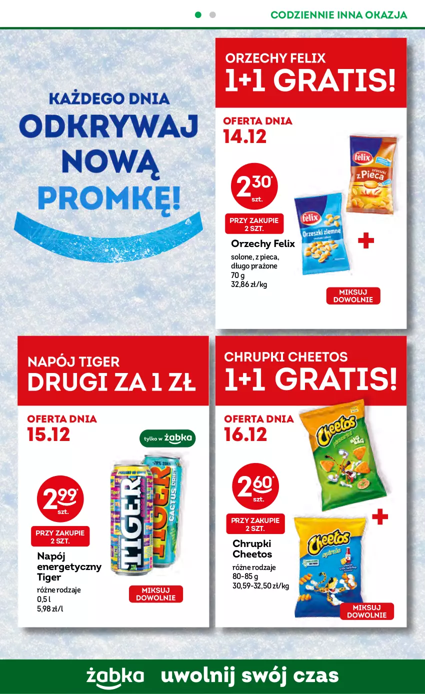 Gazetka promocyjna Żabka - ważna 14.12 do 20.12.2022 - strona 2 - produkty: Cheetos, Chrupki, Felix, Napój, Napój energetyczny, Piec, Tiger