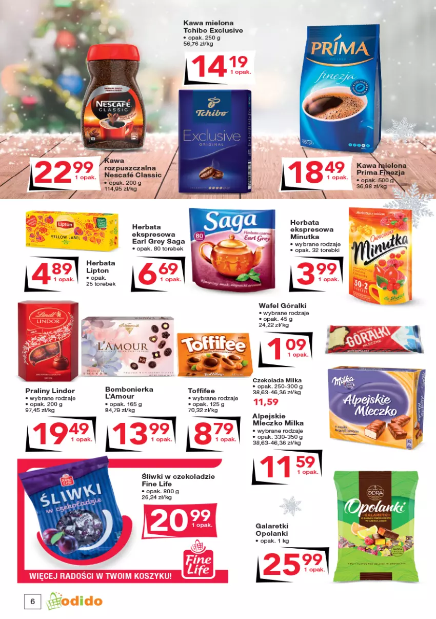 Gazetka promocyjna Odido - Gazetka - ważna 02.12 do 15.12.2022 - strona 6 - produkty: Czekolada, Earl Grey, Góralki, Herbata, Kawa, Kawa mielona, Lanki, Lindor, Lipton, Milka, Mleczko, Praliny, Saga, Tchibo, Toffifee