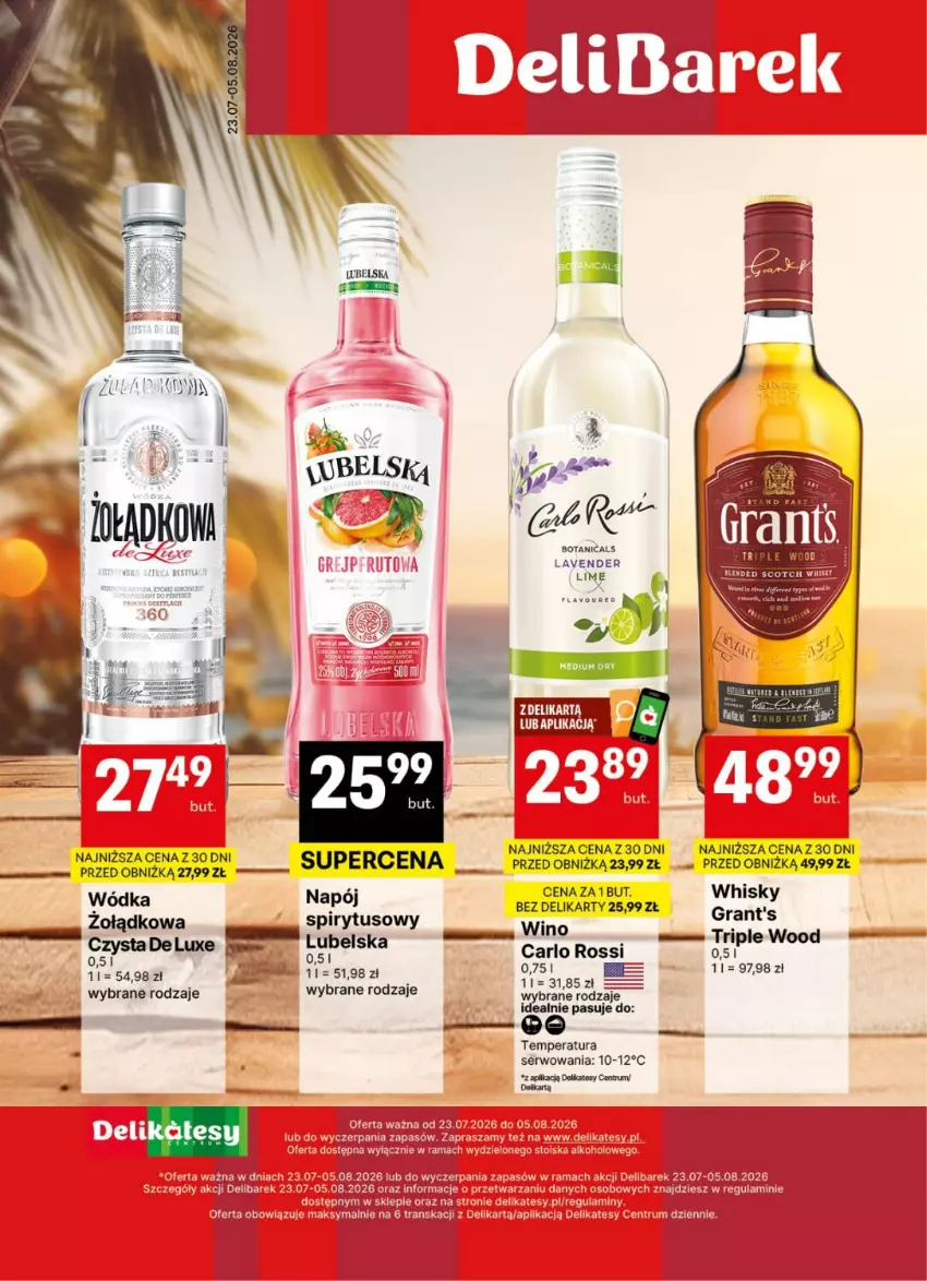 Gazetka promocyjna Delikatesy Centrum - Delibarek DC30-DC31 - ważna 23.07 do 05.08.2026 - strona 1 - produkty: Carlo Rossi, Fa, Gra, Rama, Rum, Ser, Tran, Wino