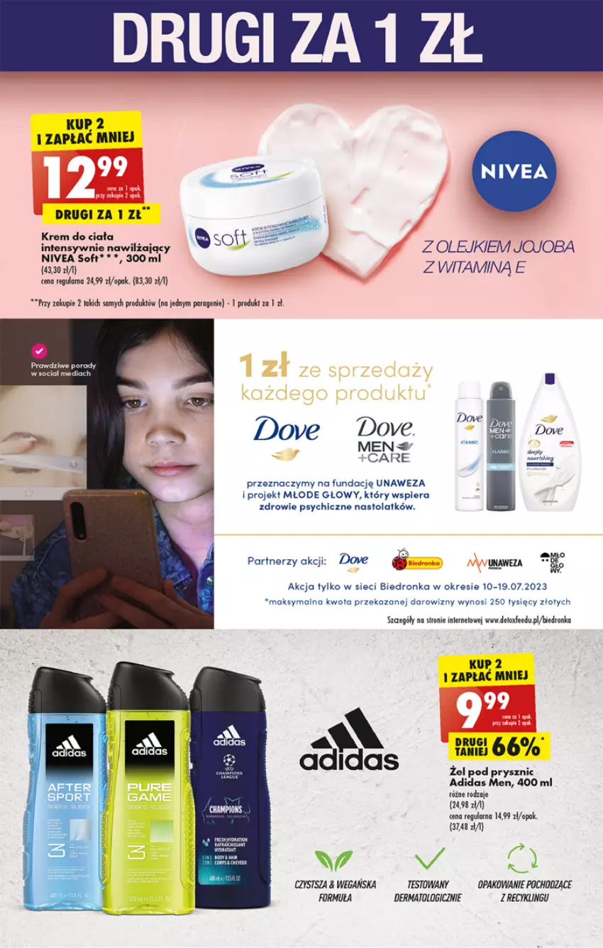 Gazetka promocyjna Biedronka - Od poniedzialku - ważna 10.07 do 15.07.2023 - strona 49 - produkty: Adidas, Dove, Dron, Krem do ciała, Olej, Por, Zdrowie