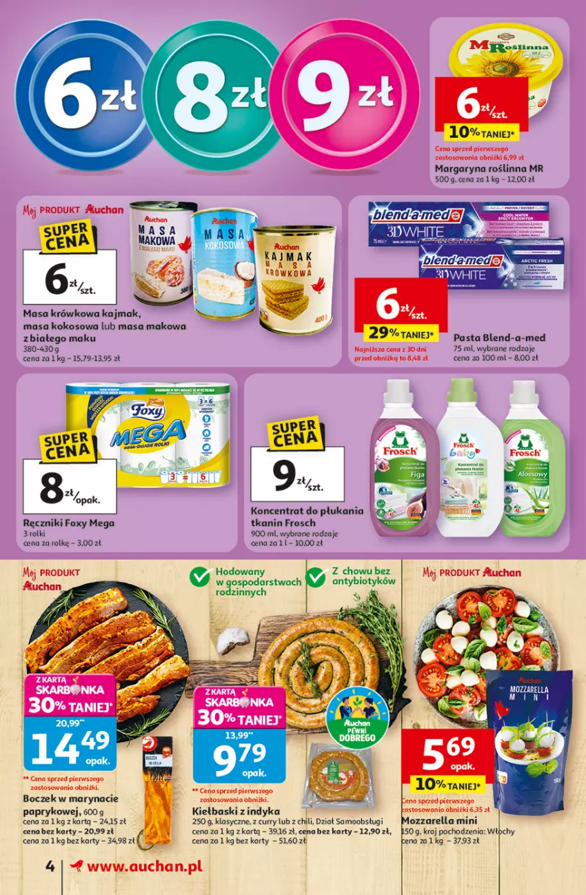 Gazetka promocyjna Auchan - Gazetka 30 Lat Supermarket Auchan - ważna 23.04 do 28.04.2026 - strona 4 - produkty: Blend-a-Med, Boczek, Foxy, Frosch, Kokos, Margaryna, Masa krówkowa, Ręcznik, Rolki