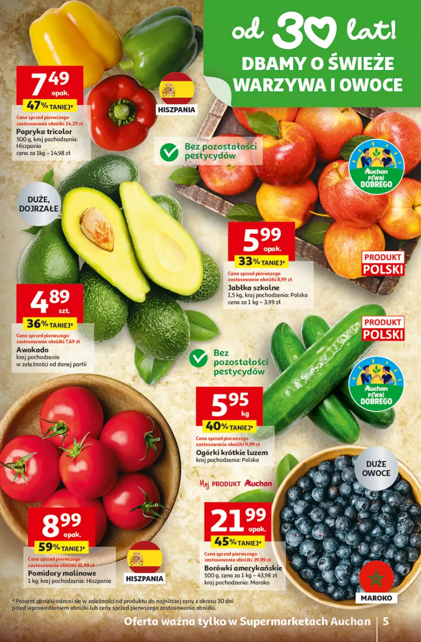 Gazetka promocyjna Auchan - Gazetka 30 Lat Supermarket Auchan - ważna 23.04 do 28.04.2026 - strona 5 - produkty: Jabłka, Owoce, Papryka, Pomidory, Warzywa, Warzywa i owoce