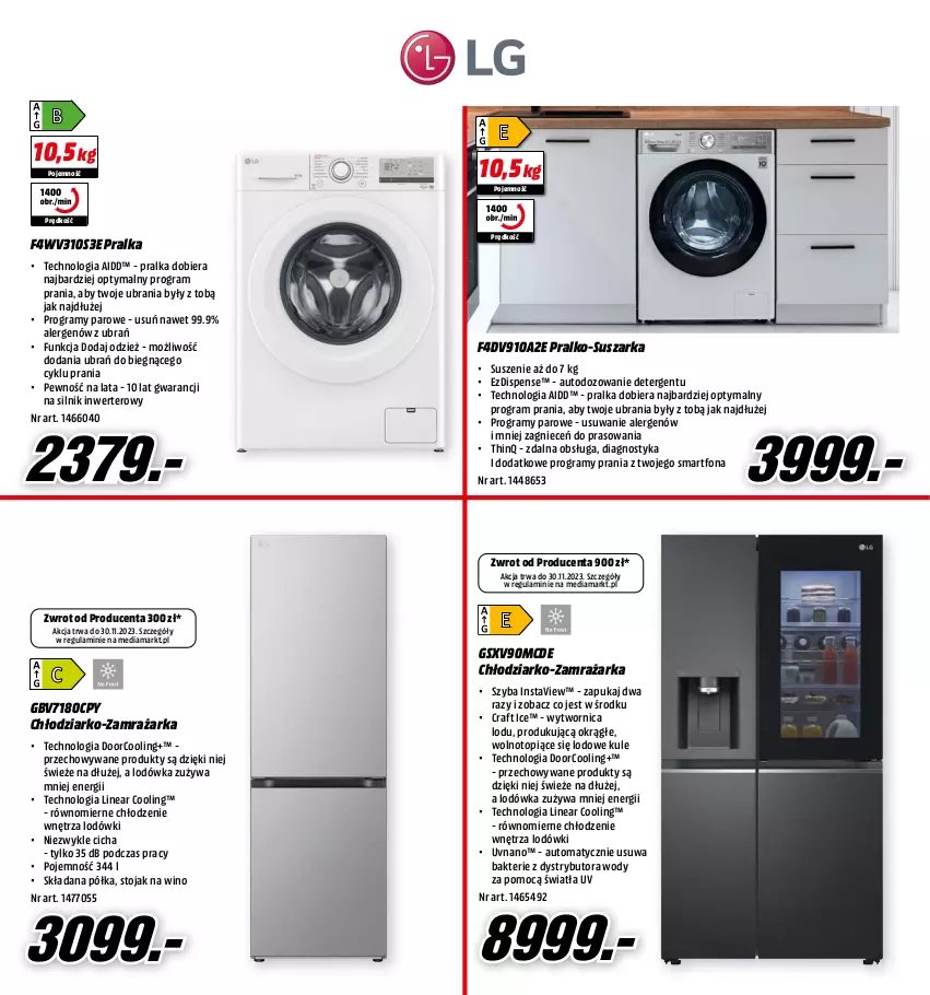 Gazetka promocyjna Media Markt - Gazetka Media Markt - ważna 15.11 do 30.11.2023 - strona 22 - produkty: Gra, Lodówka, Półka, Pralka, Pralko-suszarka, Smartfon, Stojak, Suszarka, Top, Ubrania, Wino, Zamrażarka