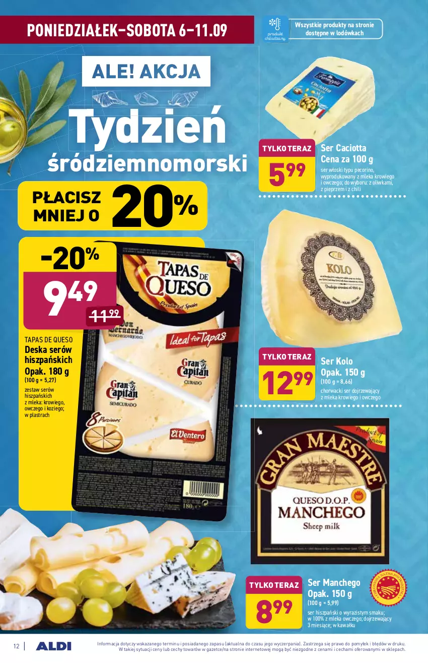 Gazetka promocyjna Aldi - SUPER SMACZNE OKAZJE - ważna 06.09 do 11.09.2021 - strona 12 - produkty: Caciotta, Deska serów, Kawa, Lodówka, Pecorino, Pieprz, Ser, Tera