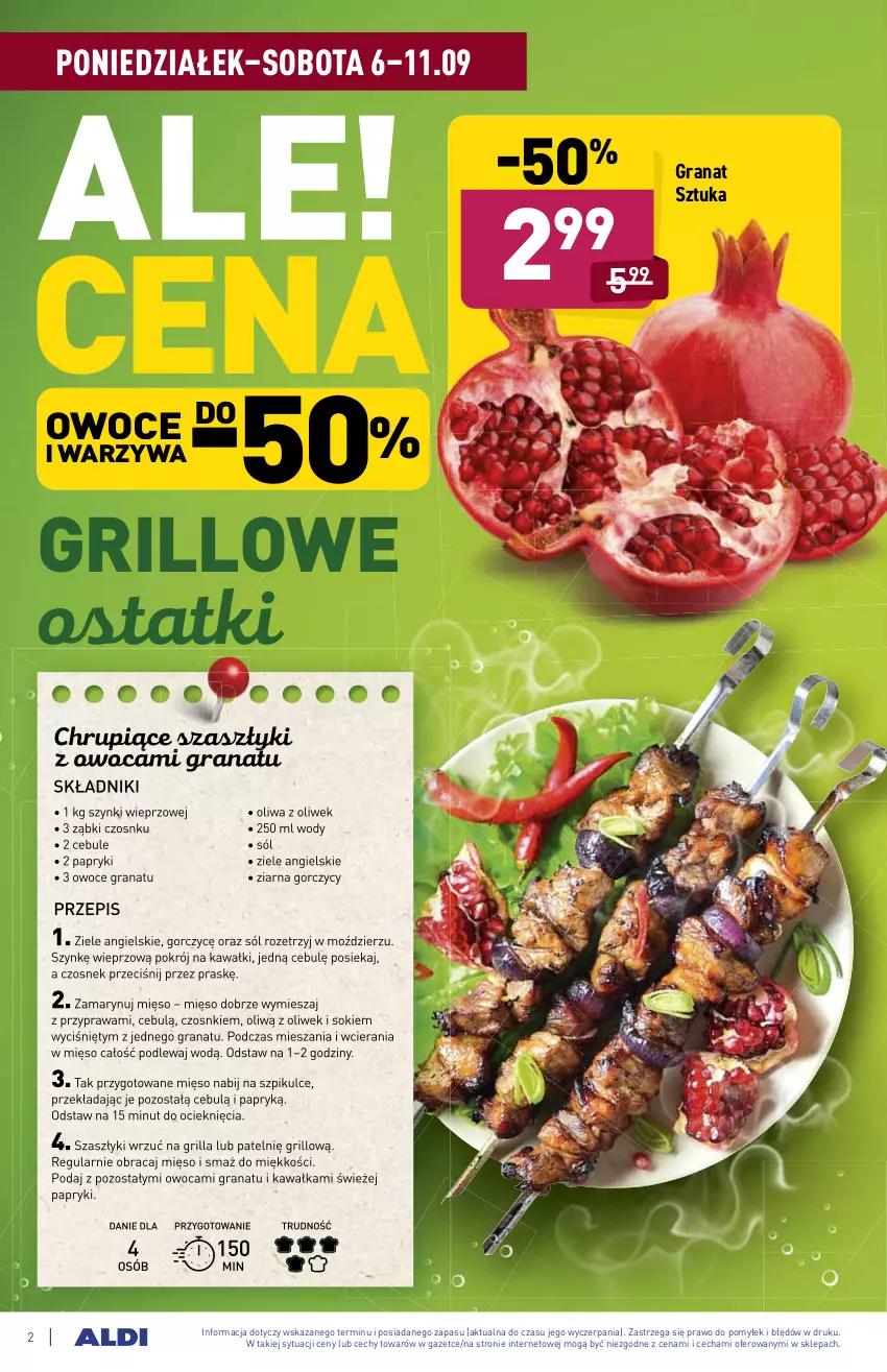 Gazetka promocyjna Aldi - SUPER SMACZNE OKAZJE - ważna 06.09 do 11.09.2021 - strona 2 - produkty: Czosnek, Gra, Granat, Grill, Kawa, Mięso, Oliwa z oliwek, Owoce, Sok, Sól, Warzywa, Ziele angielskie