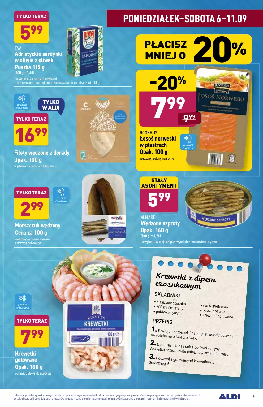 Gazetka promocyjna Aldi - SUPER SMACZNE OKAZJE - ważna 06.09 do 11.09.2021 - strona 9 - produkty: Cytryny, Krewetki, Olej, Oliwa z oliwek, Sardynki, Sok, Szprot, Tera