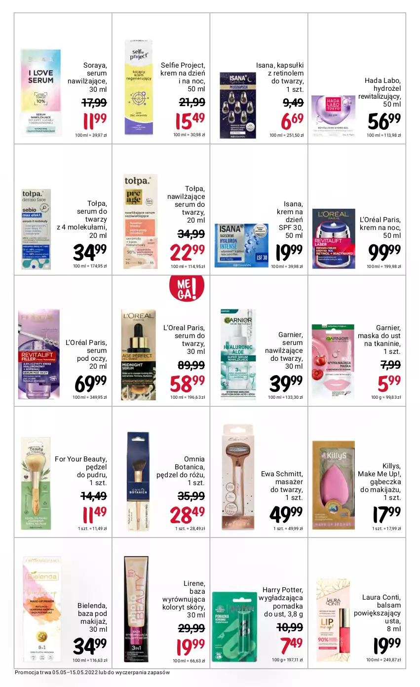 Gazetka promocyjna Rossmann - ważna 05.05 do 15.05.2022 - strona 40 - produkty: Bielenda, Ewa Schmitt, For Your Beauty, Garnier, Harry Potter, Isana, Killys, Krem na dzień, Krem na dzień i na noc, Krem na noc, L’Oréal, Laur, Laura Conti, Lirene, Makijaż, Masażer, Maska, Pędzel do pudru, Pędzel do różu, Rum, Ser, Serum, Serum do twarzy, Serum pod oczy, Tołpa