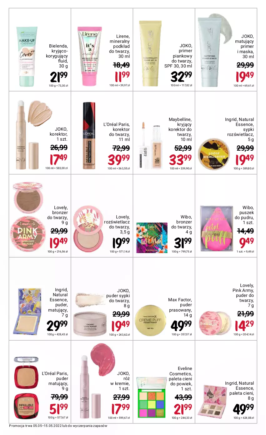 Gazetka promocyjna Rossmann - ważna 05.05 do 15.05.2022 - strona 41 - produkty: Bell, Bielenda, Bronzer, Eveline, Fa, GRID, Korektor do twarzy, L’Oréal, Lirene, Lovely, Maska, Max Factor, Maybelline, Paleta, Podkład, Podkład do twarzy, Puder, Puder do twarzy, Puder prasowany, Rozświetlacz, Wibo