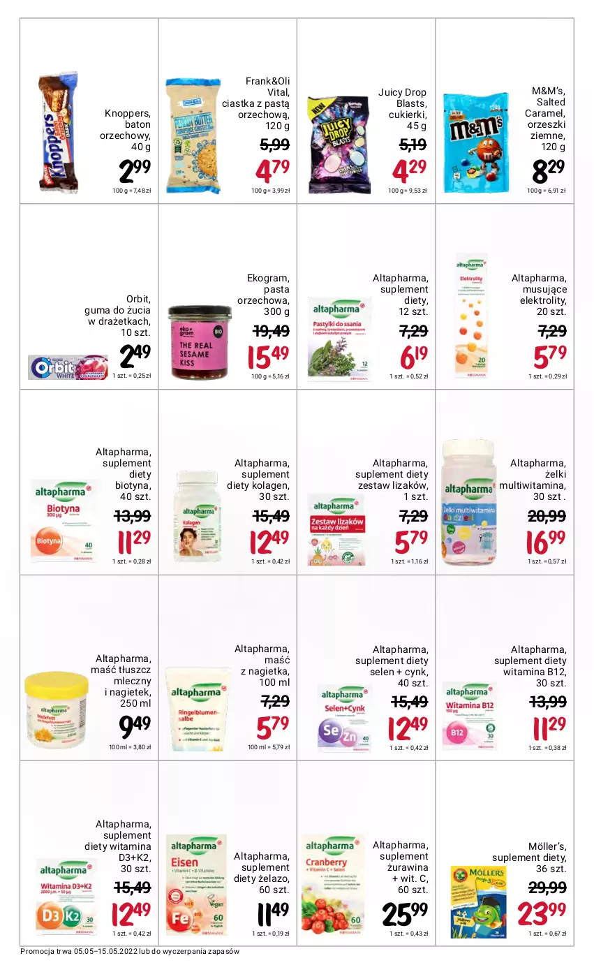 Gazetka promocyjna Rossmann - ważna 05.05 do 15.05.2022 - strona 47 - produkty: Baton, Ciastka, Cukier, Cukierki, Cynk, Gra, Guma do żucia, K2, Knoppers, Kolagen, Mus, Orbit, Orzeszki, Orzeszki ziemne, Suplement diety